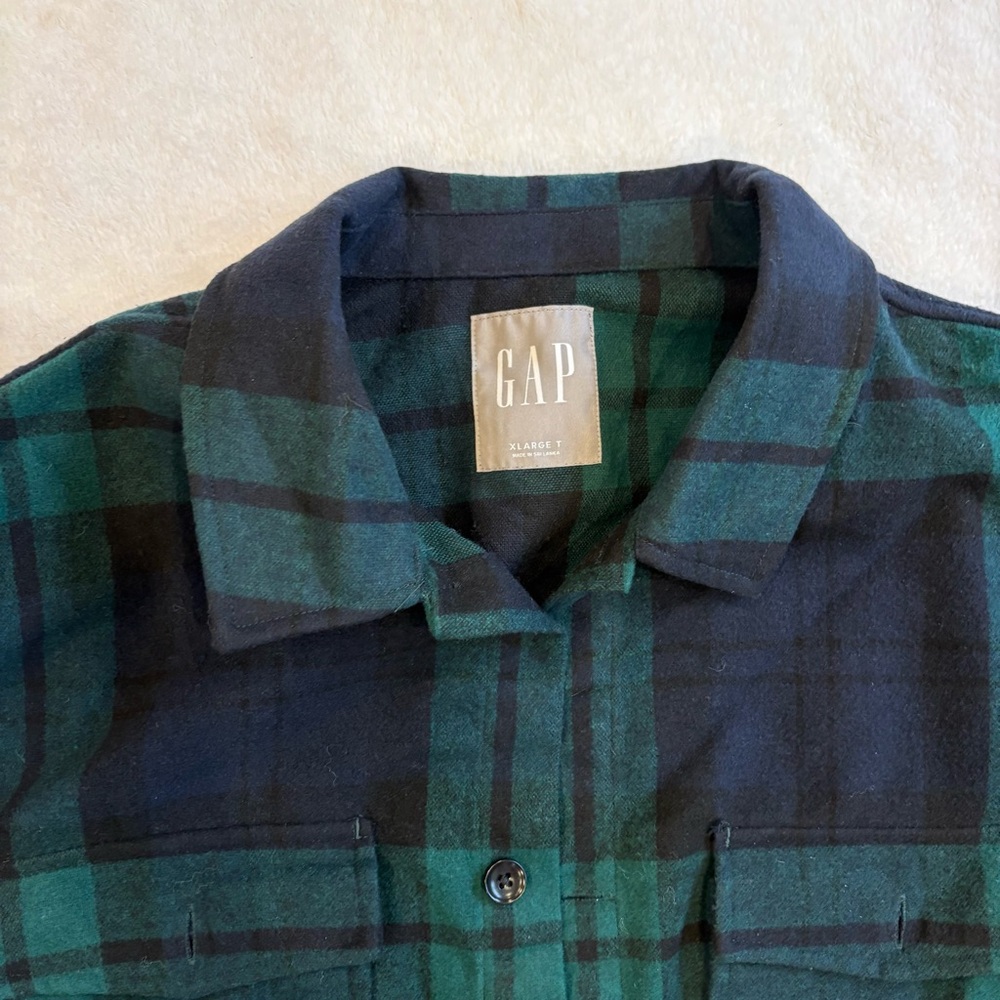 GAP Green and Blue Plaid Heavyweight Flannel XL Tall - Picture 3 of 4